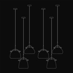 Poster - Pendant lights with unique designs hang in a triangular formation from the ceiling. The tallest light is at the top, while the smallest sits at the bottom.