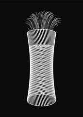 Poster - A black and white illustration of a decorative vase filled with grass, centered on a dark background. The contour-style drawing highlights the simplicity of the design. The grass extends upward.