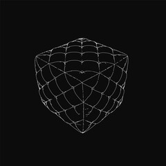 Fototapete - A black and white cube drawing features intricate contour lines and geometric shapes on a dark background. The pouf-like design creates a striking visual with depth and complexity.