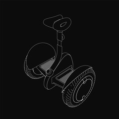 Poster - A black and white Segway sketch in clean contour lines stands out against a dark background. The self-balancing scooter is depicted with precise details, highlighting its modern design.