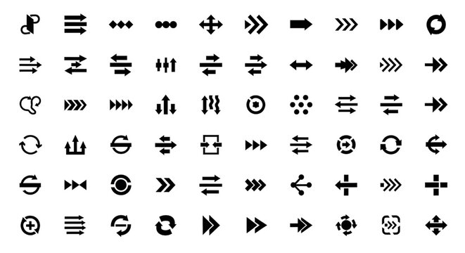 A large set of simple, black and white icons for various purposes, including business and technology.