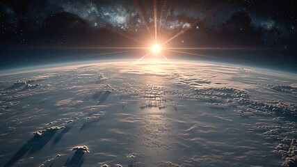 Wall Mural - beautiful sunrise on earth. view from space. starry sky