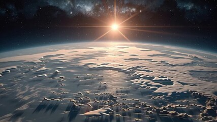 Wall Mural - beautiful sunrise on earth. view from space. starry sky