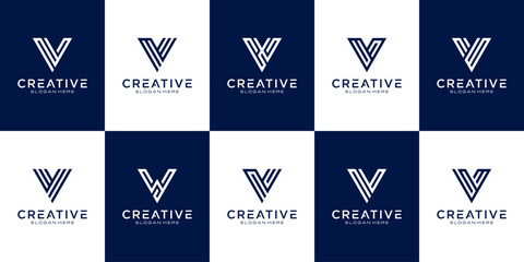 Aufkleber - Set of initial letter V logo design template. icons for business of luxury, elegant, simple