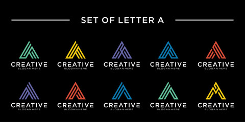 Aufkleber - Set of initial letter A logo design template. icons for business of luxury, elegant, simple