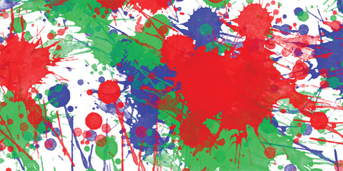Aufkleber - Abstract colorful splatter background with red green and blue ink droplets on a white backdrop for artistic designs and creative projects