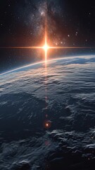 Wall Mural - vertical video beautiful sunrise on earth. view from space. starry sky