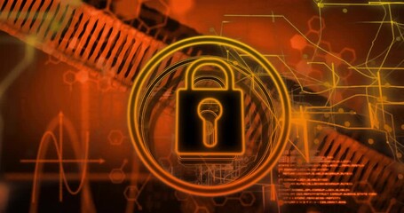 Poster - Padlock ring brightening initiating glowing segments pulsing, illuminating ribbed cable and code
