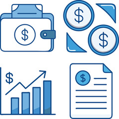 Poster - Financial icons illustrating savings investment growth budget and financial planning in blue tones