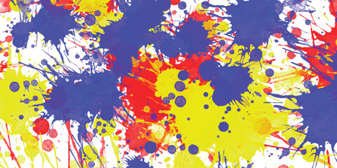 Aufkleber - Vibrant watercolor splatters abstract background illustrating creative art design in red blue and yellow color scheme perfect for various design projects.