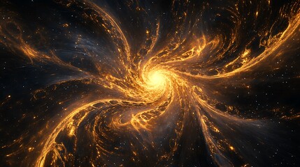 Poster - Golden galactic spiral celestial vortex of light with radiant energy for cosmic exploration astronomical beauty deep space wonder imagination concept.