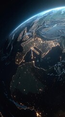 Wall Mural - vertical video space view of earth at night with lots of light