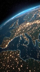 Wall Mural - vertical video space view of earth at night with lots of light