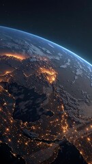Wall Mural - vertical video space view of earth at night with lots of light