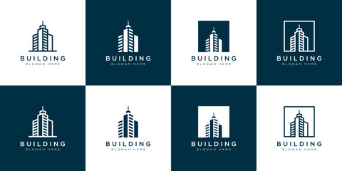 Aufkleber - set of Building logo with line art style. city building abstract for logo design inspiration