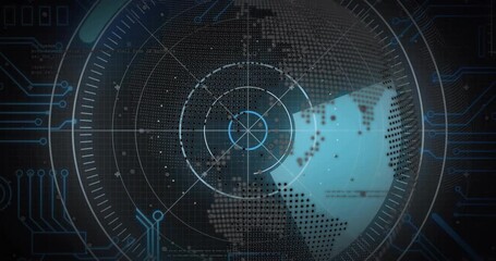 Poster - After matrix globe fading in scanning beam spinning overlay pulsing circuits animating data scan