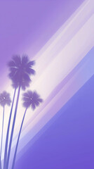 Poster - Silhouetted palm trees against a vibrant purple gradient background, creating a serene tropical atmosphere with soft light rays illuminating the scene and enhancing visual appeal
