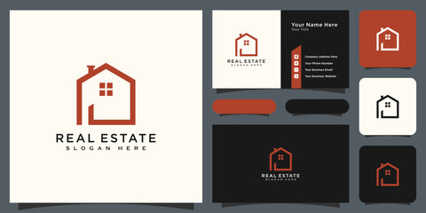 Aufkleber - build house logo with line art style. home build abstract for logo and business card design