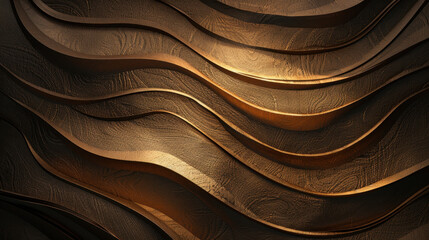Poster - Textured waves in warm, metallic finish create abstract background that evokes sense of depth and movement, perfect for modern design projects