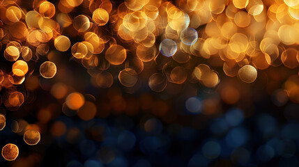 Poster - Dreamy gold bokeh texture with blurred lights creates magical atmosphere, perfect for festive occasions and celebrations. warm tones evoke feelings of joy and wonder