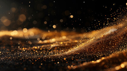 Poster - Golden sparkle texture floating in blurred motion creates mesmerizing visual effect, evoking sense of luxury and elegance. shimmering particles dance gracefully, enhancing beauty of scene
