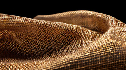 Poster - Luxurious gold textile texture with shimmering surface, showcasing intricate woven patterns that reflect light beautifully, creating elegant and sophisticated appearance