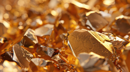 Poster - Golden gemstone texture with faceted highlights creates stunning visual display of shimmering brilliance and intricate details. warm hues evoke sense of luxury and elegance
