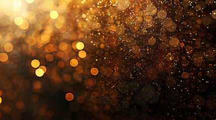 Poster - Golden glitter bokeh background with glowing particles creates mesmerizing effect, perfect for festive occasions or elegant designs. shimmering lights evoke sense of warmth and celebration