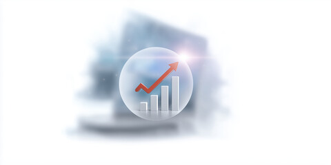 Poster - Business growth concept illustration featuring a transparent circle with upward trending graph bars and an arrow, symbolizing financial success and market expansion strategies