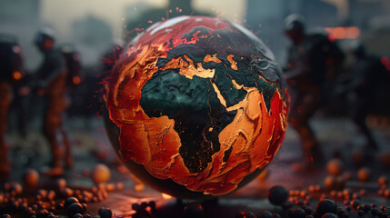 Poster - high tech earth model showcasing africa with glowing data particles and vibrant grid, symbolizing in