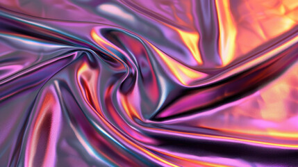 Poster - Iridescent holographic fabric with smooth surface, showcasing vibrant colors and mesmerizing sheen. interplay of light creates dynamic visual experience, evoking sense of wonder and creativity