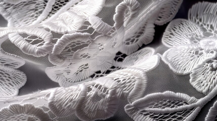 Poster - Delicate lace fabric featuring intricate floral patterns and detailed thread work, showcasing beautiful texture that adds elegance and charm to any design