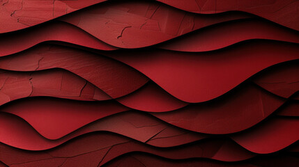 Poster - Layered red paper cut style waves create visually striking design with shadow depth, evoking sense of elegance and sophistication. textured surface adds unique dimension