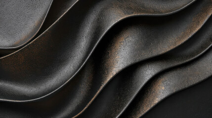 Poster - Textured metallic black surface with brushed waves, showcasing unique interplay of light and shadow, creating elegant and modern aesthetic