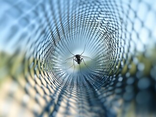 This image features a spider in the process of climbing its web, showcasing the intricate structure and natural behavior of this arachnid.