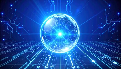 Poster - Futuristic digital globe with interconnected technology lines and glowing network connections representing global connectivity and advanced digital networks