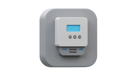 3D icon of a smart home thermostat or controller panel with a digital display for modern automation systems, isolated on a white background.