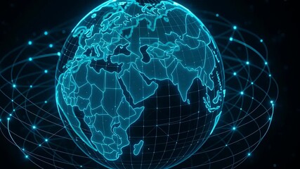 Poster - oil logistics network. digital globe with glowing network lines showing continents and countries blu