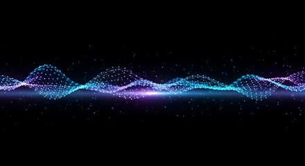 Aufkleber - Abstract wave pattern with connected dots and lines in blue and purple on a black background