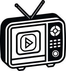 Poster - Retro television with play button silhouette isolated on transparent background