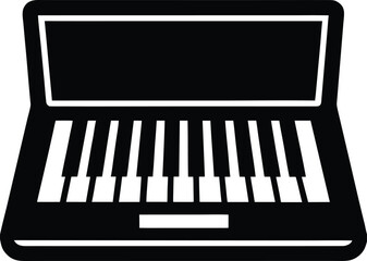 Poster - Laptop with piano keyboard silhouette isolated on transparent background