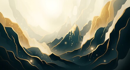 Aufkleber - Abstract Mountain Range with Gold Accents, a Blend of Modern and Elegant Design