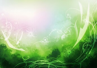 Poster - Abstract nature background with green tones and floral elements ideal for designs