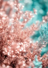 Poster - Abstract pastel colored nature photography capturing blurred coniferous branches