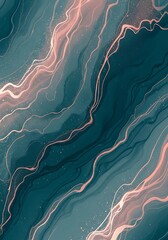Poster - Elegant Abstract Teal and Rose Gold Marble Texture for Luxurious Backgrounds