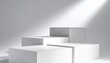 © Innovative - Minimalist white blocks rising in staggered formation under soft light
