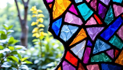Poster - Vibrant Stained Glass Window with Nature Background