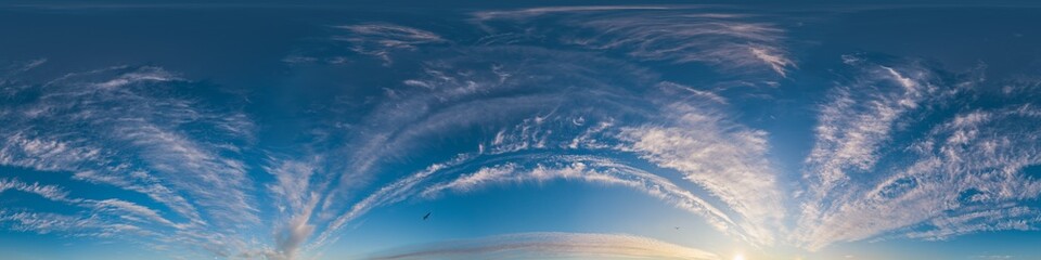 Wall Mural - sunset sky with bright glowing pink cirrus clouds. seamless spherical hdr 360 panorama. full zenith 