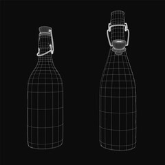 Aufkleber - Two 3D wireframe beer bottles stand on a black background, animated as if ready to be filled with cold, refreshing drink. The sleek design highlights contours and transparency.