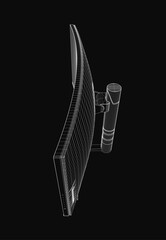 Fototapete - A sleek 3D model of a curved monitor displayed on a black background with realistic wireframe rendering. The modern design features a smooth curvature for an immersive viewing experience.